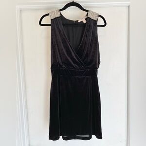 Black Velvet Mini Sleeveless Cocktail Dress Pearl Rhinestone Crystals Size Small
